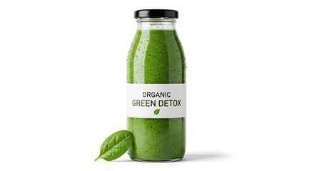 Revitalize your body with a refreshing, cold organic green detox juice in a glass bottle, perfect for health-conscious consumers seeking natural wellness.