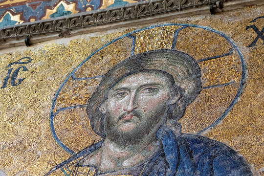 Close-up of Christ Pantocrator in the De&euml;sis mosaic, Hagia Sophia
