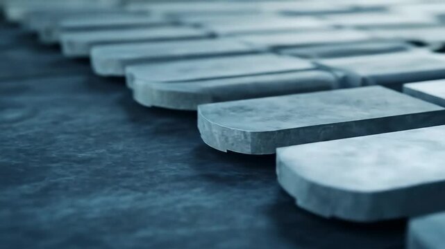 Close-up of gray concrete pavers in a repeating pattern. Durable material for modern outdoor flooring or hardscaping.