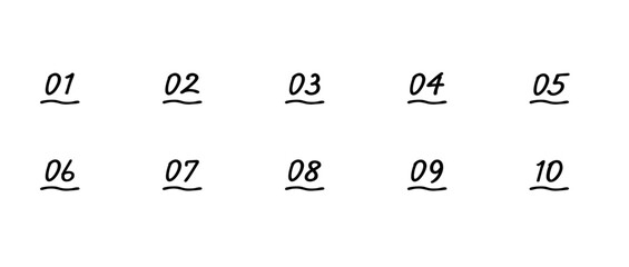シンプルな手書きの数字セット　塗りなし