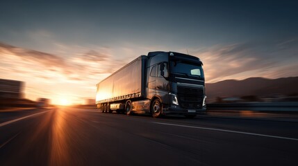 Semi Convoy. Hauling Goods with Diesel Trucks in Transportation