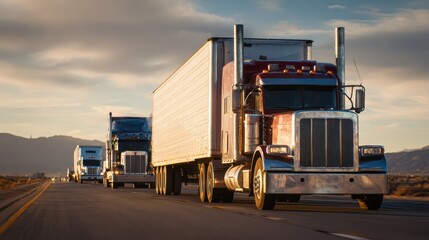 Semi Convoy Transportation: Truck Hauling Merchandise for Import and Export