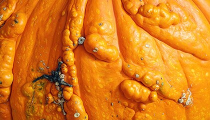 Close-up of a bumpy orange pumpkin's skin