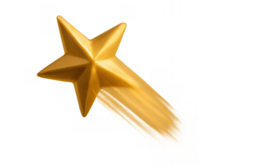 Golden wishing star with motion blur tracking, symbolizing success, luck, and dreams on transparent background