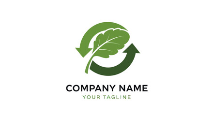 Green Leaf Recycle Logo with Circular Arrows Representing Sustainability and Nature.