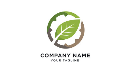 Eco-Friendly Industrial Logo with Leaf and Gear Symbolizing Sustainable Technology.