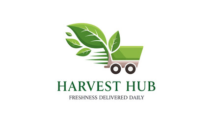Harvest Hub logo with shopping cart and green leaves representing freshness and delivery.
