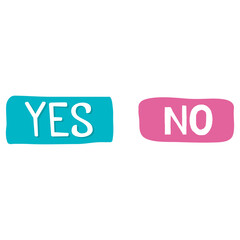 Turquoise and Pink Brush Stroke Buttons Labeled YES and NO Against a White Background Isolated Graphic Elements for Decision Making or Choices