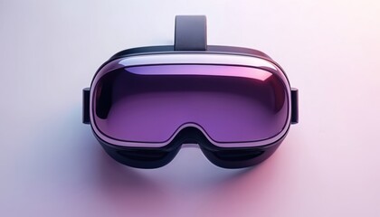 Stylish virtual reality headset presented. Modern VR goggles on gradient background. Tech device with purple lenses ready for gaming. Digital equipment, computer tech innovation. Interface of