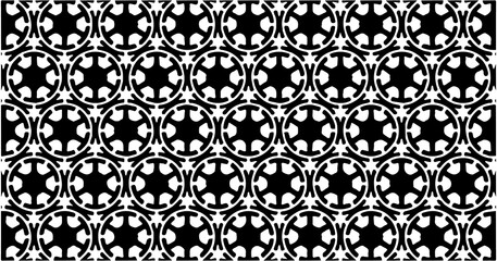 Black and white circular geometric pattern with abstract symmetric shapes, elegant decorative seamless background.