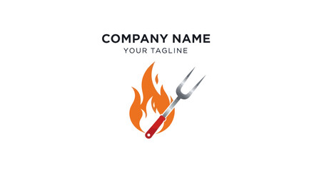 Logo featuring flames and a barbecue fork, ideal for a grilling company.