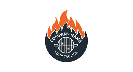 Fiery Grill Logo Design with Customizable Text and Grill Icon.