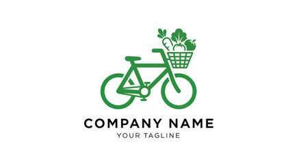 Eco friendly bicycle with a basket of fresh vegetables logo.