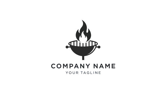 Barbecue grill logo with flames and company name for branding purposes.