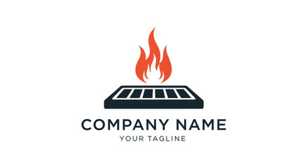 Grill with Flames Logo Design for Restaurant or Barbecue Business.