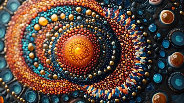 Intricate abstract mandala pulsates with vibrant energy, a dynamic visual journey of color and texture