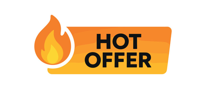Flat vector banner design icon of small flame next to bold text HOT OFFER bright orange gradient bar clean flat style isolated on white marketing approved bright palette with balanced - Powered by Adobe