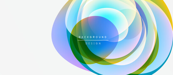Abstract colorful layers create dynamic circular design. Soft gradients blend, forming modern background element. Visually appealing composition.