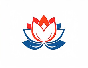 Red and blue stylized lotus flower graphic