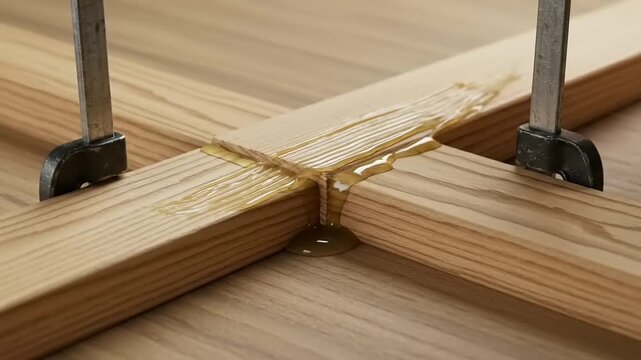 Woodworking Glue Application in Workshop Setting for Crafting and Carpentry projects