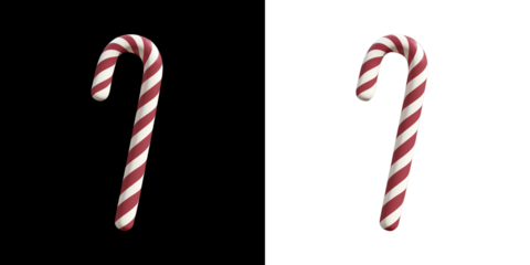 Candy cane Christmas decoration. Red and white striped sweet vector isolated on black background. PNG illustration