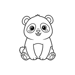Naklejka premium Cute baby panda line art illustration for kids coloring book, black and white cartoon drawing with clean outlines and white background.