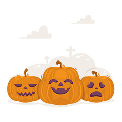 Carved Halloween Pumpkin Set Vector Illustration