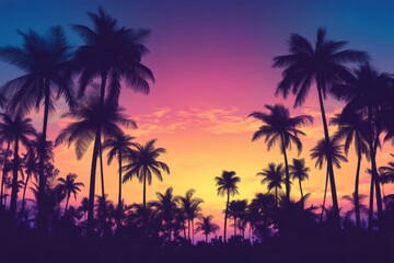 Obraz premium Palm trees silhouette against vibrant tropical sunset sky