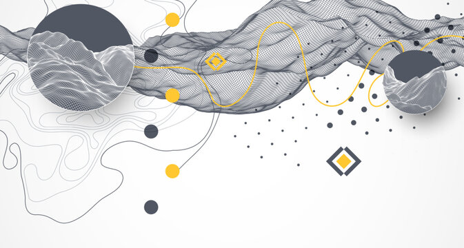 The abstract wave is made in a frame style. Template for science and technology presentation. Vector art.