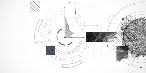 Technological art. Combination of sphere with technological lines and circles in one illustration.
