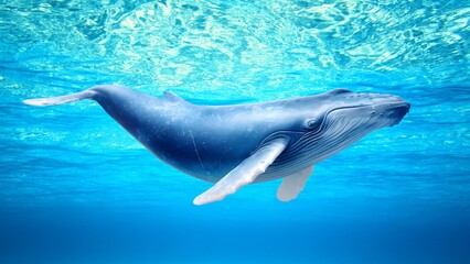 Giant Blue Whale Underwater in the Deep Sea