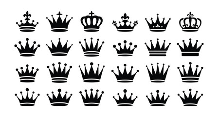 Collection crowns vector illustration royal king queen prince princess symbol