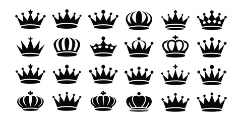 Crown vector illustration royal symbol set King queen princess coronation icons