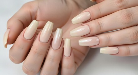 Fototapeta premium Coffin Nails Natural Tone Manicure Designed for Modern Aesthetic and Everyday Feminine Sophistication