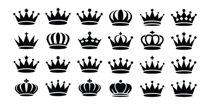 Crown vector illustration royal symbol set King queen princess coronation icons