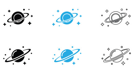 ringed planet with scattered star vector illustration, solar system silhouette and line art vector