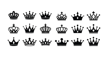Set crowns vector illustration royal prince princess king queen graphic art