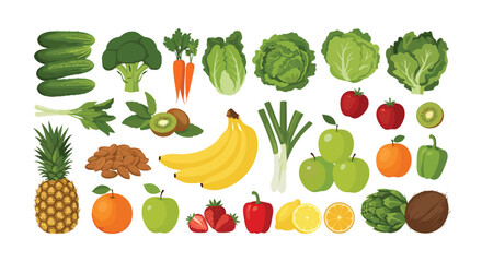 A vibrant and diverse collection of fresh fruits, vegetables, nuts, and healthy plant-based ingredients for nutritious eating and balanced diets.