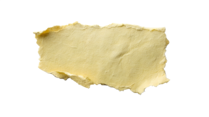 3d illustration of a torn piece of light yellow paper with rough, uneven edges, isolated on a transparent background, suitable for notes, messages, or design elements