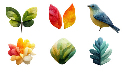 Obraz premium Colorful Leaves and Birds in Creative Art Style with Transparent Background