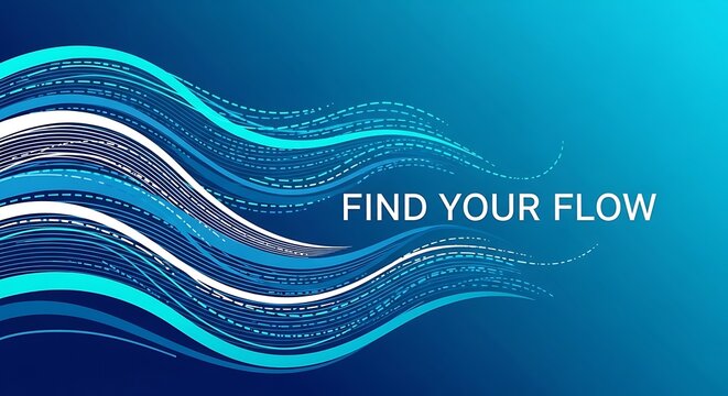 Abstract Blue Waves Flowing Energy Digital Art with Inspirational Text.