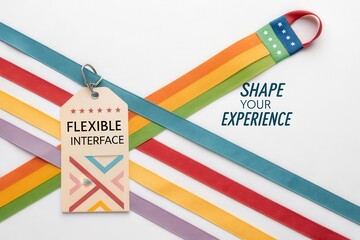 Flat lay of colorful ribbons and a flexible interface tag