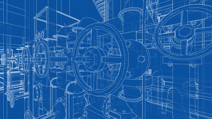 Industrial Blueprint Design. Vector