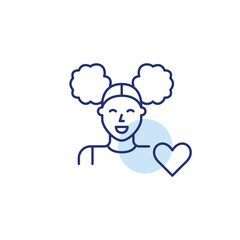 Young woman and heart. User diversity, accessibility for younger people. Pixel perfect, editable stroke vector icon