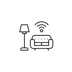 Living room sofa, lamp and wi-fi. Home entertainment hub, smart connectivity. Pixel perfect, editable stroke vector icon