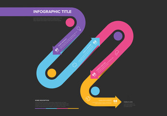 Colorful Wavy Infographic Diagram with Four Steps on Dark Background