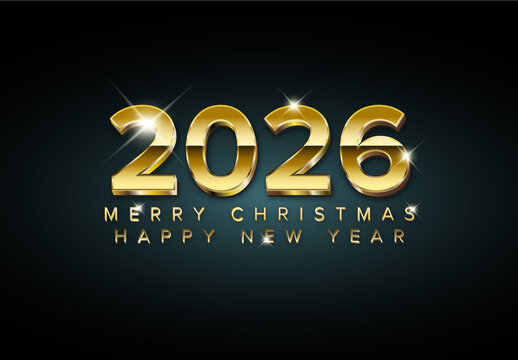 Merry Christmas and Happy New Year 2026 Golden Text Design Christmas Card Template