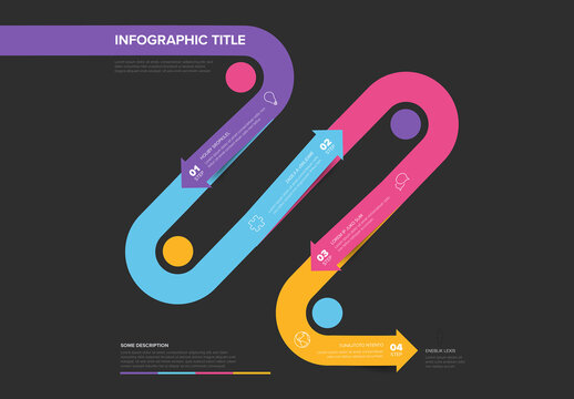 Colorful Wavy Infographic Diagram with Four Steps on Dark Background