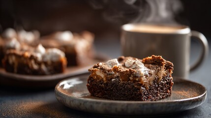 A eggnog brownie bars, warm cozy setup