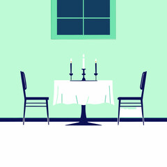 Intimate dinner setting with candles and two chairs